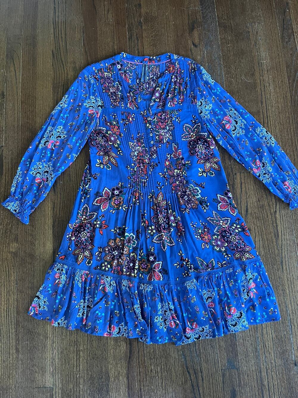 Anthropologie Diana Pintucked Floral Ruffle Dress, S, EUC